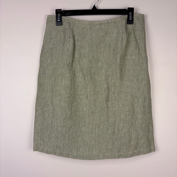 Coldwater Creek 100% Linen Green Stripe Pull On Skirt - Picture 1 of 5